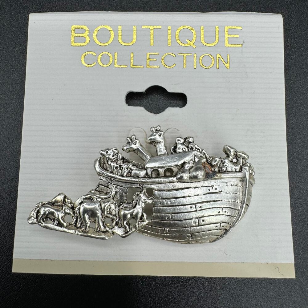 New Boutique Collection Silver Tone Noah’s Ark Antique Finish Pin Brooch